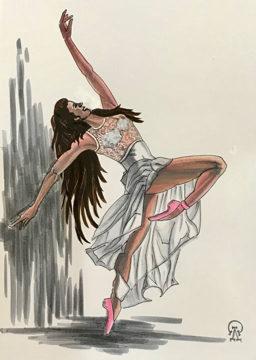 Drawing titled "Балерина. Скетч." by Larissa Lukaneva, Original Artwork, Marker