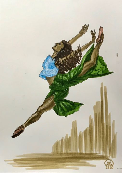 Disegno intitolato "Балерина. Скетч." da Larissa Lukaneva, Opera d'arte originale, Pennarello