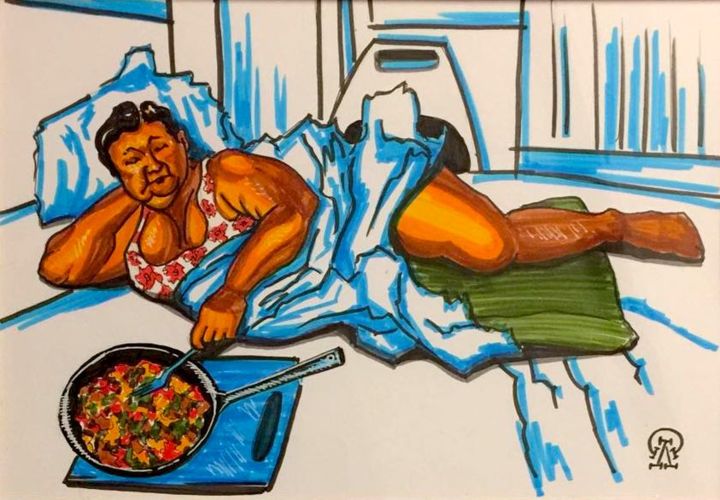 Rysunek zatytułowany „Когда не можешь ест…” autorstwa Larissa Lukaneva, Oryginalna praca, Marker