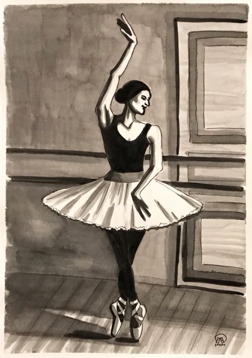 Dessin intitulée "Балерина. Скетч." par Larissa Lukaneva, Œuvre d'art originale, Encre