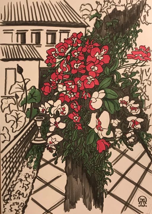 Drawing titled "Фукуок. Орхидея. Ск…" by Larissa Lukaneva, Original Artwork, Marker