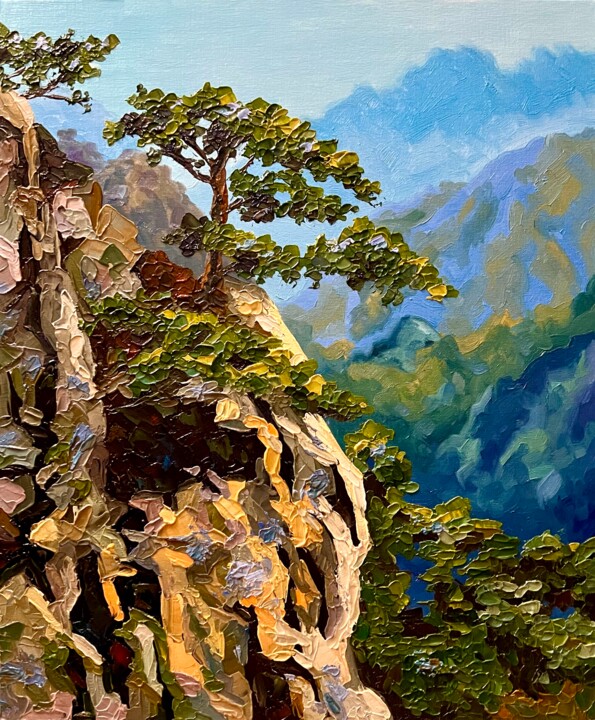 Картина под названием "Сосны и скалы" - Larissa Lukaneva, Подлинное произведение искусства, Масло