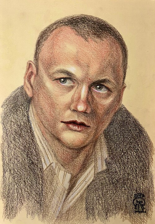 Drawing titled "Мужской портрет. 6.…" by Larissa Lukaneva, Original Artwork, Pencil