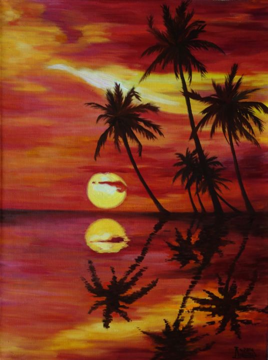 Malarstwo zatytułowany „The Sunset in the C…” autorstwa Larissa Lukaneva, Oryginalna praca, Olej