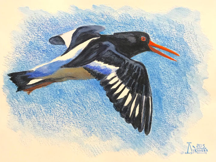 「The Oyster Catcher」というタイトルの描画 Larissa Lukanevaによって, オリジナルのアートワーク, 水彩画