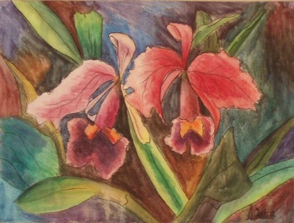 Drawing titled "Orchids" by Larissa Lukaneva, Original Artwork