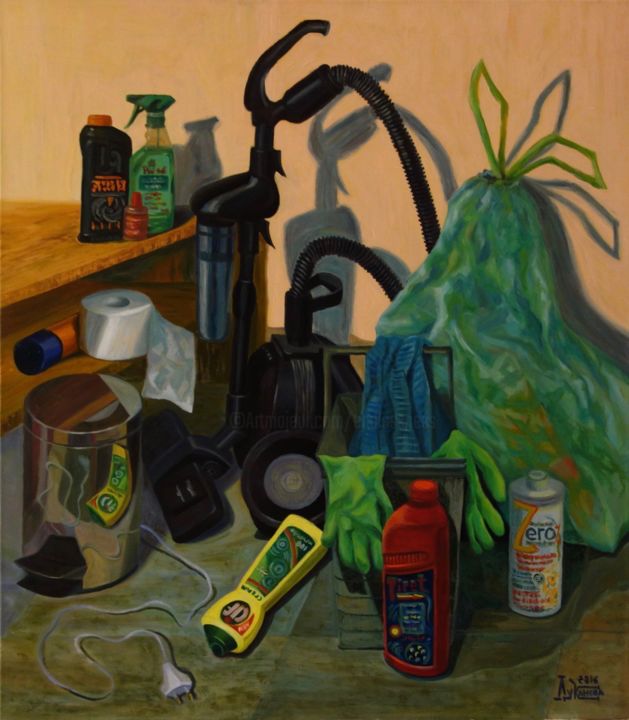 Картина под названием "Cleaner's Still Life" - Larissa Lukaneva, Подлинное произведение искусства, Масло