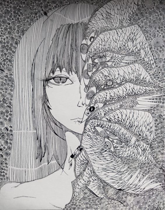 Dessin intitulée "Серафим" par Polina Vysokikh, Œuvre d'art originale, Encre