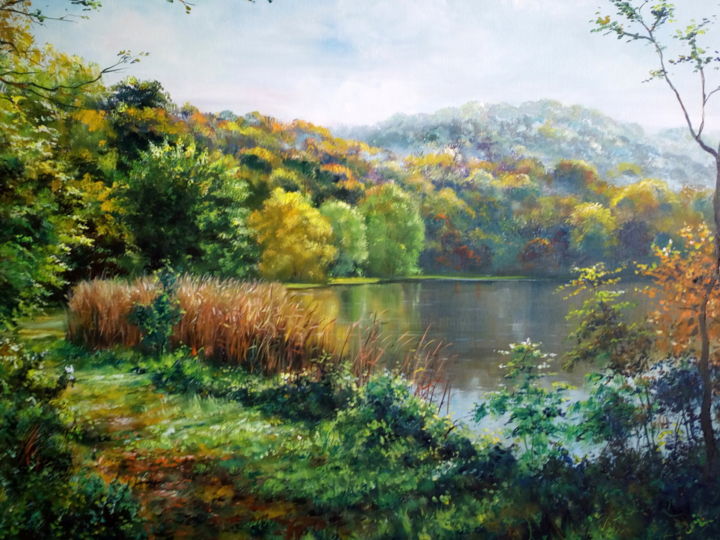 Painting titled "Magic lake / Lac ma…" by Attila Endrey-Nagy, Original Artwork, Oil