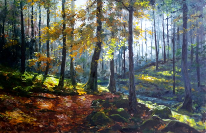 Painting titled "Autumn morning / Ma…" by Attila Endrey-Nagy, Original Artwork, Oil