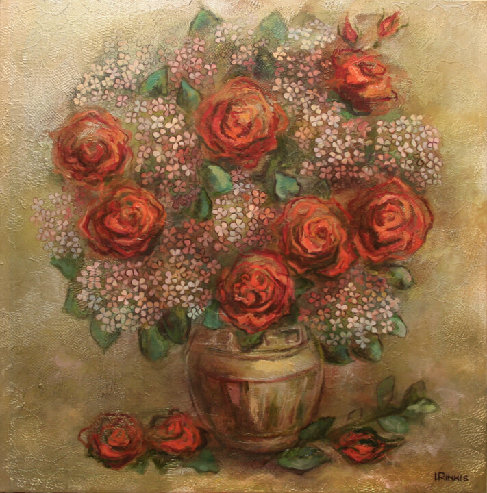 Painting titled "AUTUMN FLOWERS" by Ilgonis Rinkis, Original Artwork, Oil
