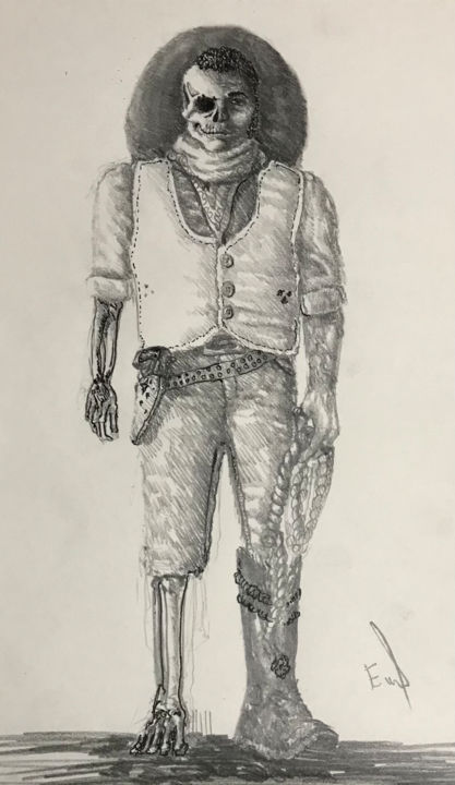 Drawing titled "Lanetli kovboy" by Enes Sert, Original Artwork, Pencil