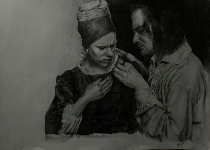 Drawing titled "inci küpeli kadın" by Enes Kılınç, Original Artwork, Charcoal