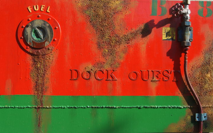 Painting titled "DOCK OUEST" by Jacques Engleraud, Original Artwork, Lacquer Mounted on Wood Stretcher frame