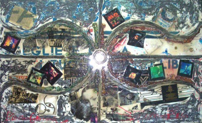 Gravures & estampes intitulée "Electrogothmix" par Luca Geremia Russo Multiverse Maze Art, Œuvre d'art originale, Collages M…