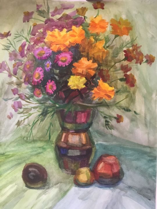 Painting titled "Spring flowers" by Afina Nikopolidi, Original Artwork