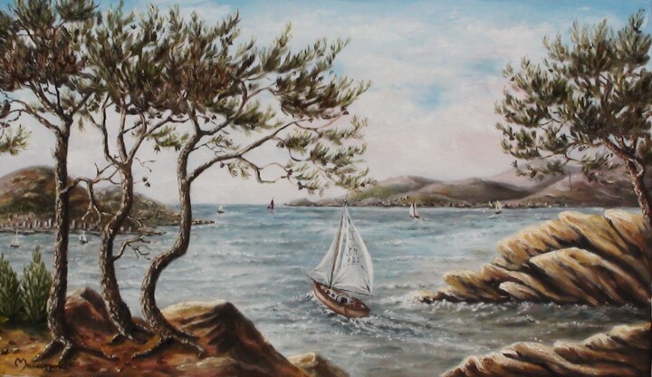 Painting titled "N° 262  PAYSAGE MAR…" by Enio Maccazzola, Original Artwork, Oil Mounted on Wood Stretcher frame