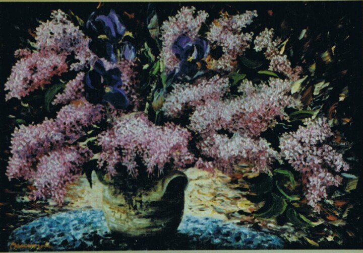 Malerei mit dem Titel "160-lilas-et-iris-1…" von Enio Maccazzola, Original-Kunstwerk, Öl