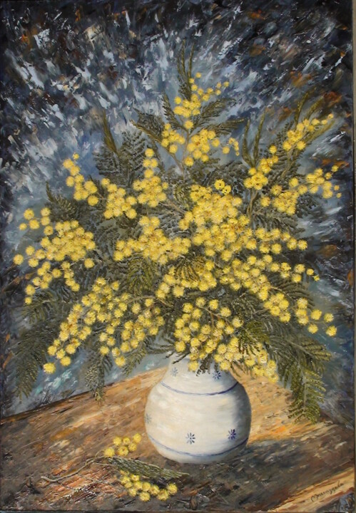 Painting titled "252-bouquet-de-mimo…" by Enio Maccazzola, Original Artwork, Oil