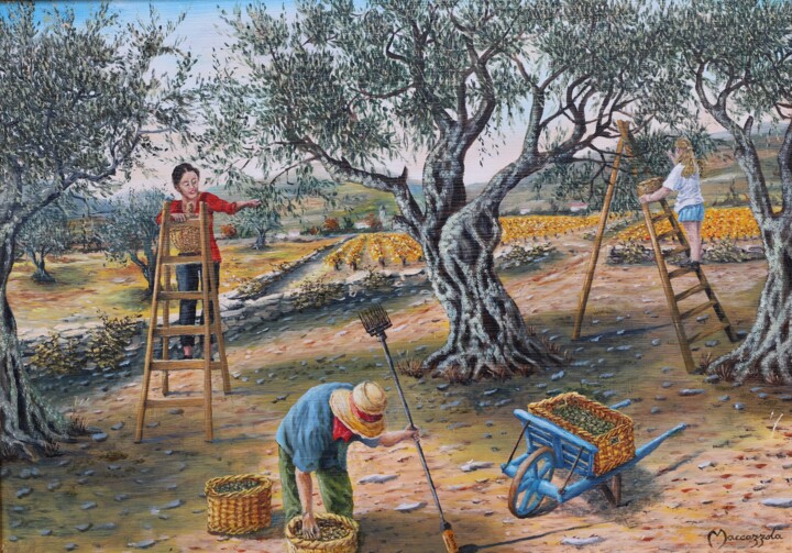 Peinture intitulée "N°315 CUEILLETTE DE…" par Enio Maccazzola, Œuvre d'art originale, Huile Monté sur Panneau de bois