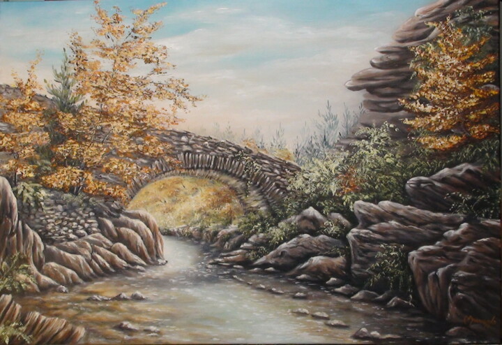 Painting titled "n°317 Pont de Bourn…" by Enio Maccazzola, Original Artwork, Oil Mounted on Wood Stretcher frame