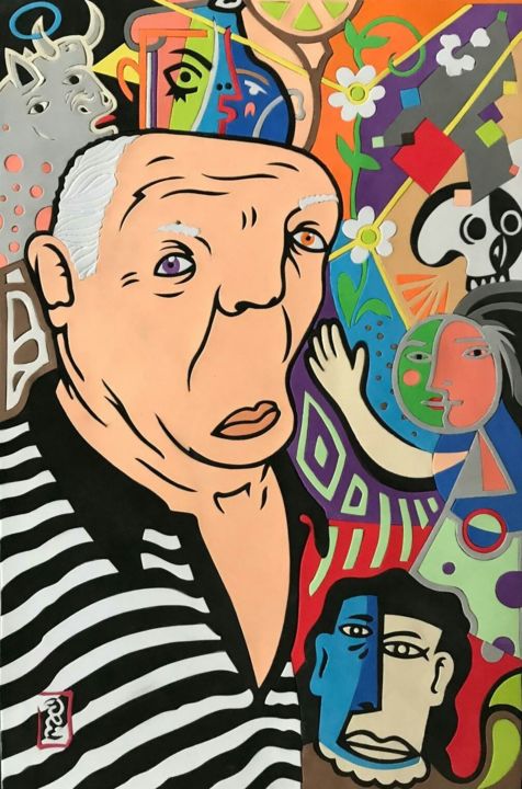 Collages intitulée "Picasso "Tension"" par Enkiv, Œuvre d'art originale, Découpages