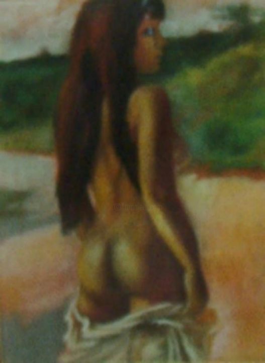 Peinture intitulée "Donna sulla spiaggia" par De Rosa Ennio, Œuvre d'art originale