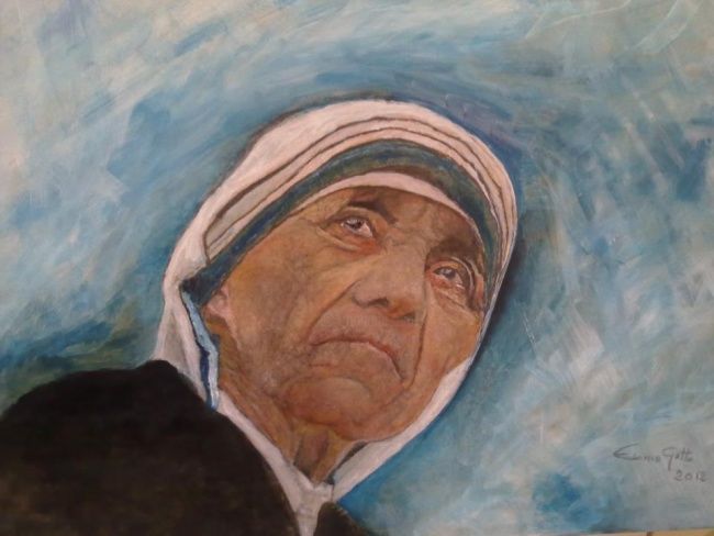 Painting titled "madre teresa di cal…" by Ennio Gatto, Original Artwork, Oil