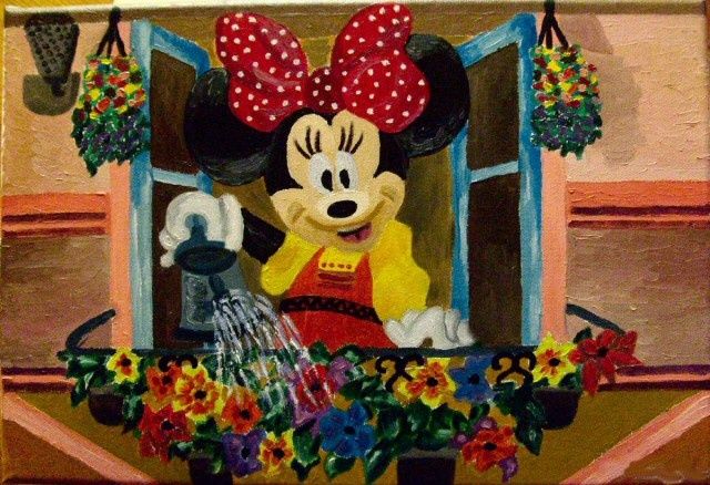 Painting titled "Disney - Mini with…" by Enom, Original Artwork, Oil