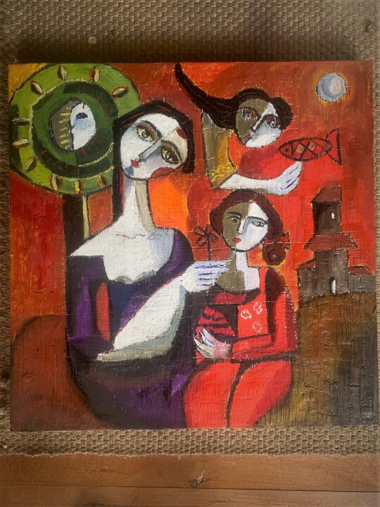 Painting titled "Arbre amb lluna" by Enric Hernaez, Original Artwork, Oil
