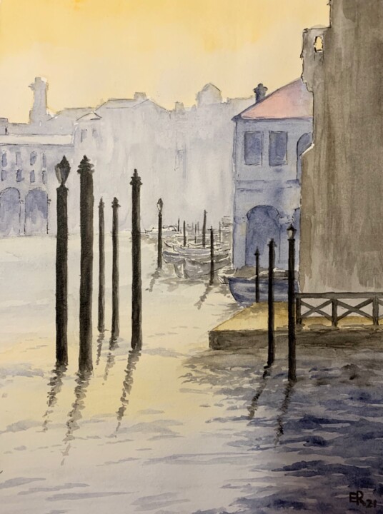 Painting titled "Canal Grande Venezia" by Enrico Romagnolo, Original Artwork, Watercolor