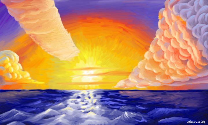 Digital Arts titled "Sunset at the Sea" by Chicco, Original Artwork