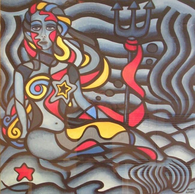Painting titled "Sirena varada" by Enrique Alvarez Aldana, Original Artwork, Oil