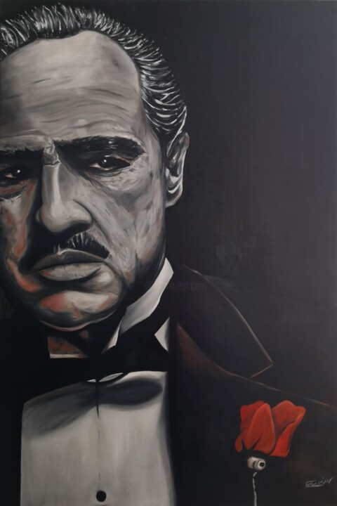 Painting titled "Godfather" by Enrique Escolar Hernández, Original Artwork, Oil Mounted on Wood Stretcher frame