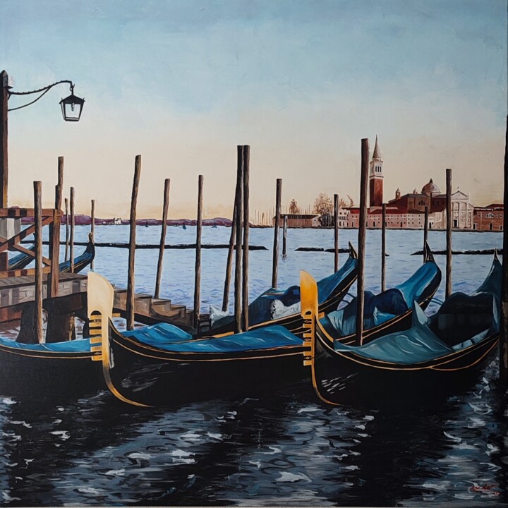 Painting titled "Venice" by Enrique Escolar Hernández, Original Artwork, Oil Mounted on Wood Stretcher frame