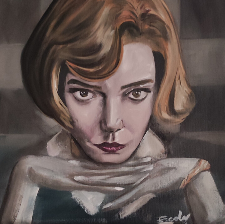 Peinture intitulée "Beth Harmon" par Enrique Escolar Hernández, Œuvre d'art originale, Huile