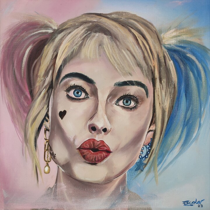 Painting titled "Harley Quinn" by Enrique Escolar Hernández, Original Artwork, Oil