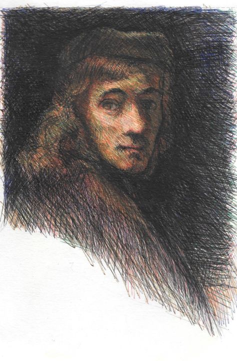 Dessin intitulée "Rembrandt" par Enrique Etievan, Œuvre d'art originale, Stylo à bille