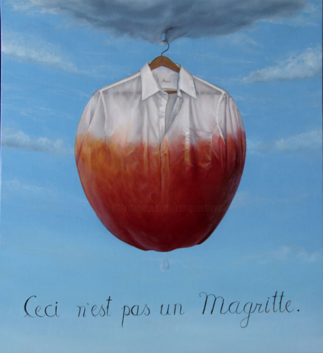 Schilderij getiteld "Homenaje a Magritte" door Enrique Etievan, Origineel Kunstwerk, Olie