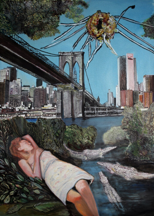 Digitale Kunst getiteld "Un poète à New York…" door José Sales Albella, Origineel Kunstwerk, Olie