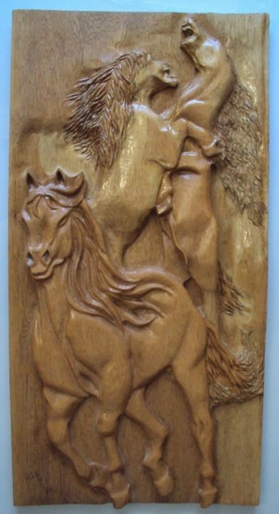 Escultura intitulada "Horse sculptures -…" por Ton Dias, Obras de arte originais, Madeira