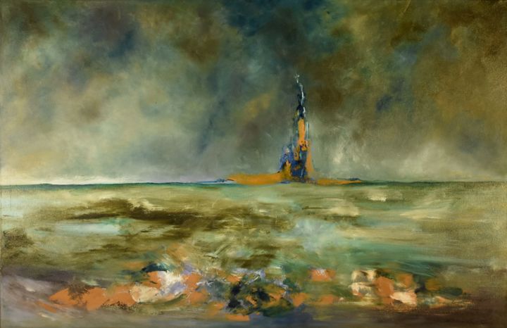 Pintura titulada "Paysage marin" por Lou Panneau, Obra de arte original, Oleo
