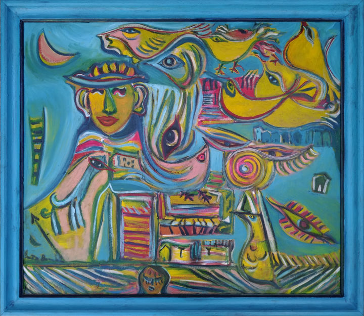 Malerei mit dem Titel "Il lago" von Enzo Bomba, Original-Kunstwerk, Öl