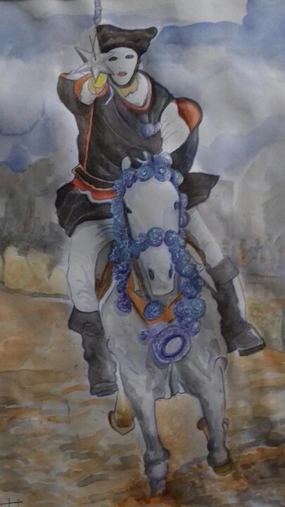 Painting titled "Sa Sartiglia" by Enzo Cadeddu (Cadenzo), Original Artwork, Watercolor