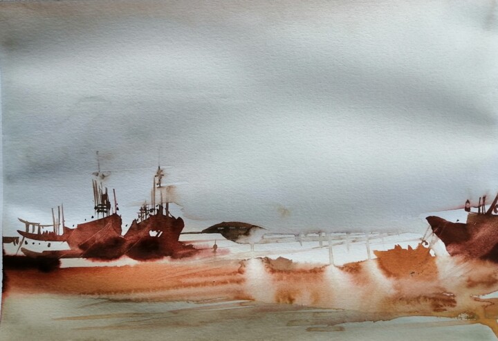 Картина под названием "Puerto de Montevide…" - Enzo Canale Cohe, Подлинное произведение искусства, Акварель