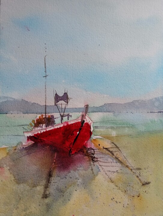 Painting titled "Pescador" by Enzo Canale Cohe, Original Artwork, Watercolor