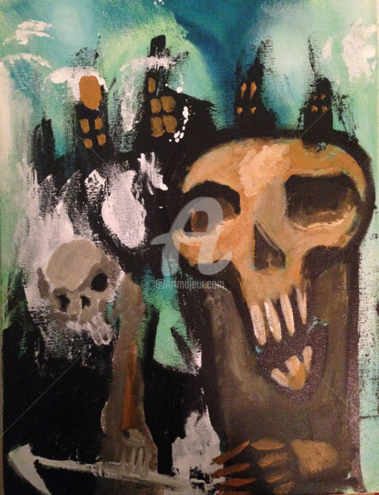 Painting titled "Death and her friend" by Enzo Furfaro, Original Artwork, Acrylic