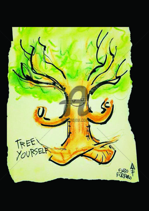 Dibujo titulada "tree-yourself" por Enzo Furfaro, Obra de arte original, Conté