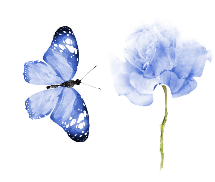 Painting titled "Butterfly blues." by Gloryhotmy, Original Artwork, Watercolor