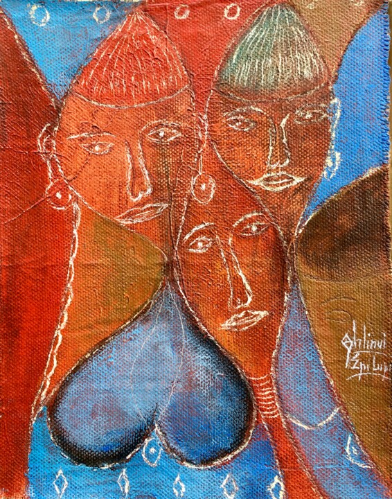 Painting titled "Candid faces/Visage…" by Lupicin Magloire Kouassivi Ahlinvi, Original Artwork, Acrylic
